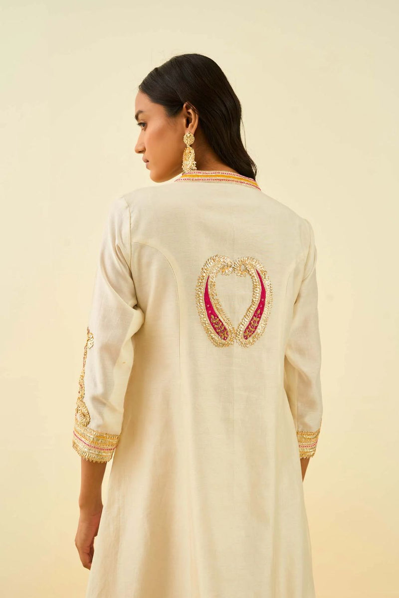 Sadirah Short Kurta with Salwar and Dupatta-Daisy ivory silk by SHEETAL BATRA in ivory color for women in Singapore