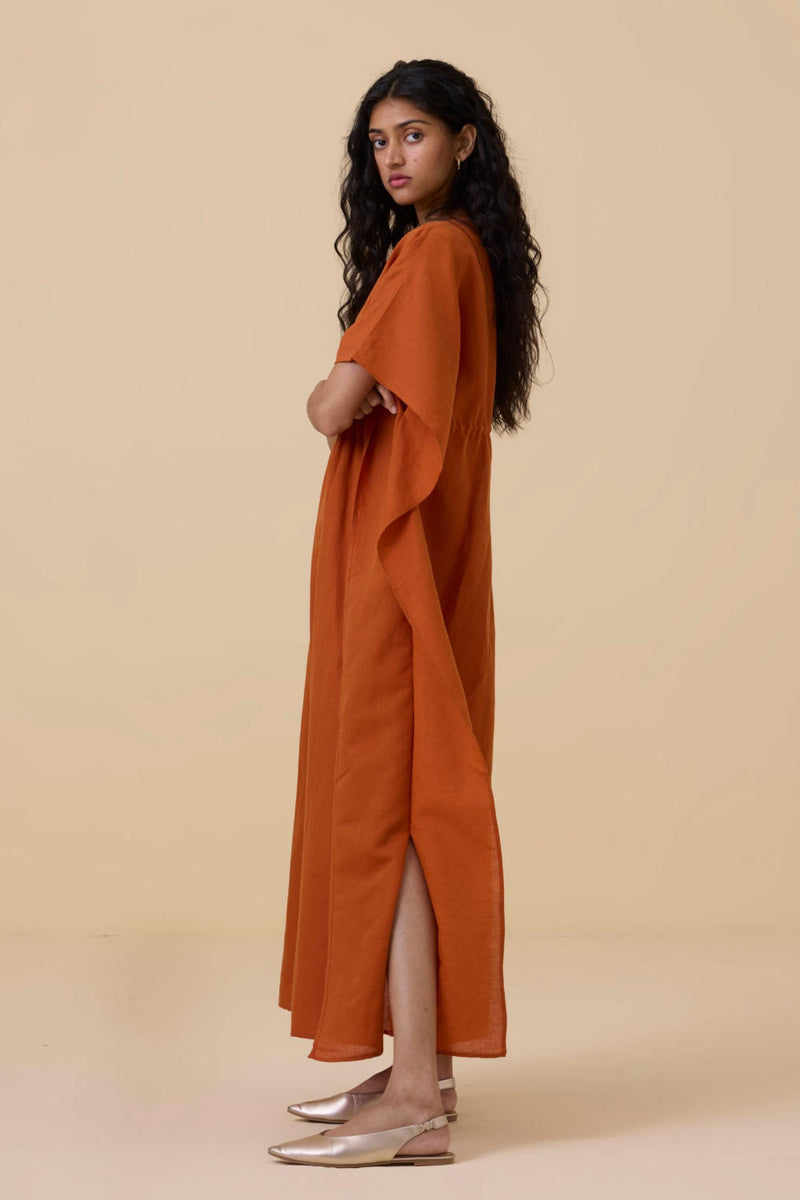 Safa Orange Kaftan Dress cotton by The Summer House in orange color for women in Singapore