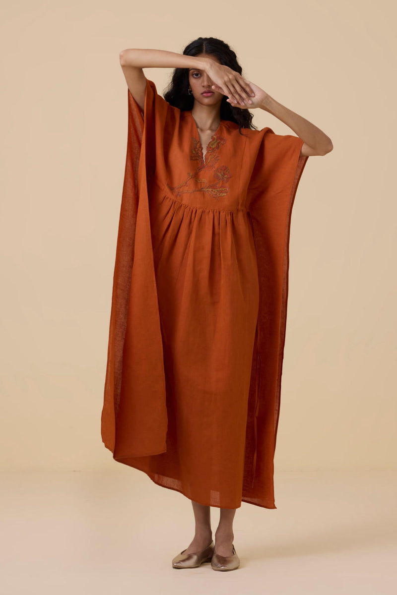 Safa Orange Kaftan Dress cotton by The Summer House in orange color for women in Singapore