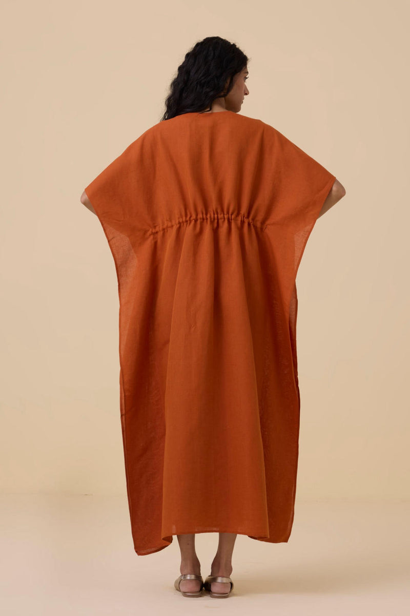Safa Orange Kaftan Dress cotton by The Summer House in orange color for women in Singapore