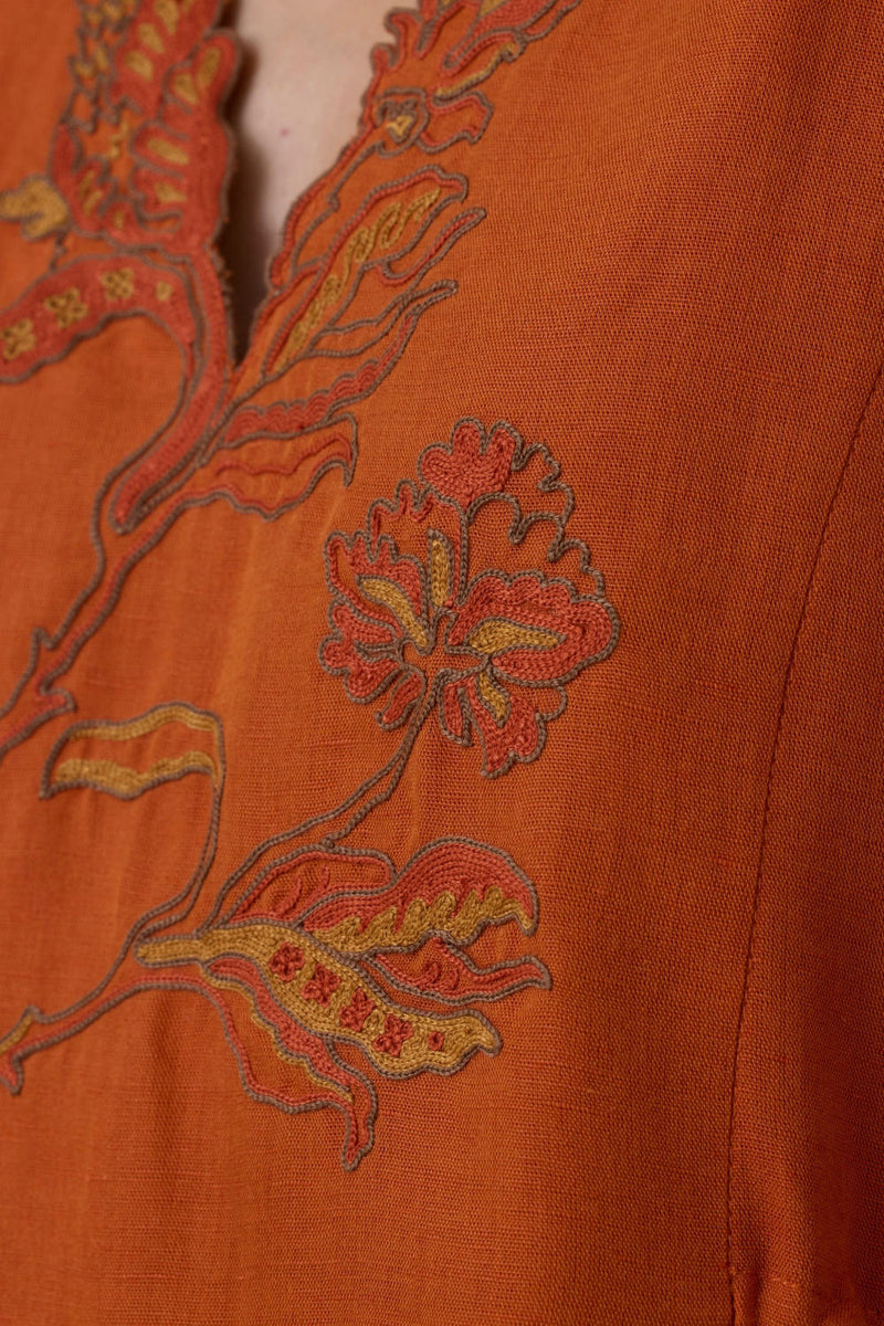 Safa Orange Kaftan Dress cotton by The Summer House in orange color for women in Singapore
