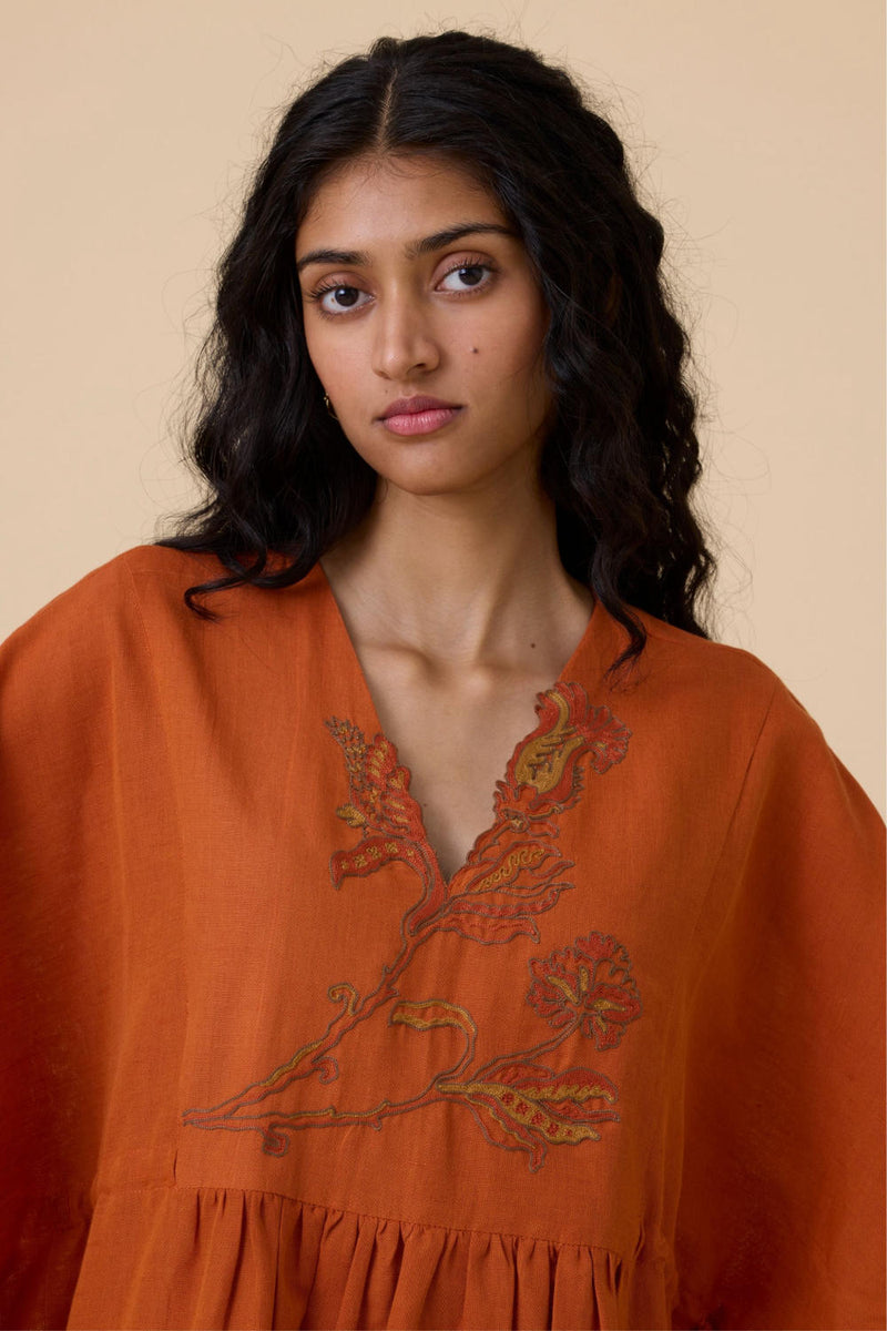 Safa Orange Kaftan Dress cotton by The Summer House in orange color for women in Singapore