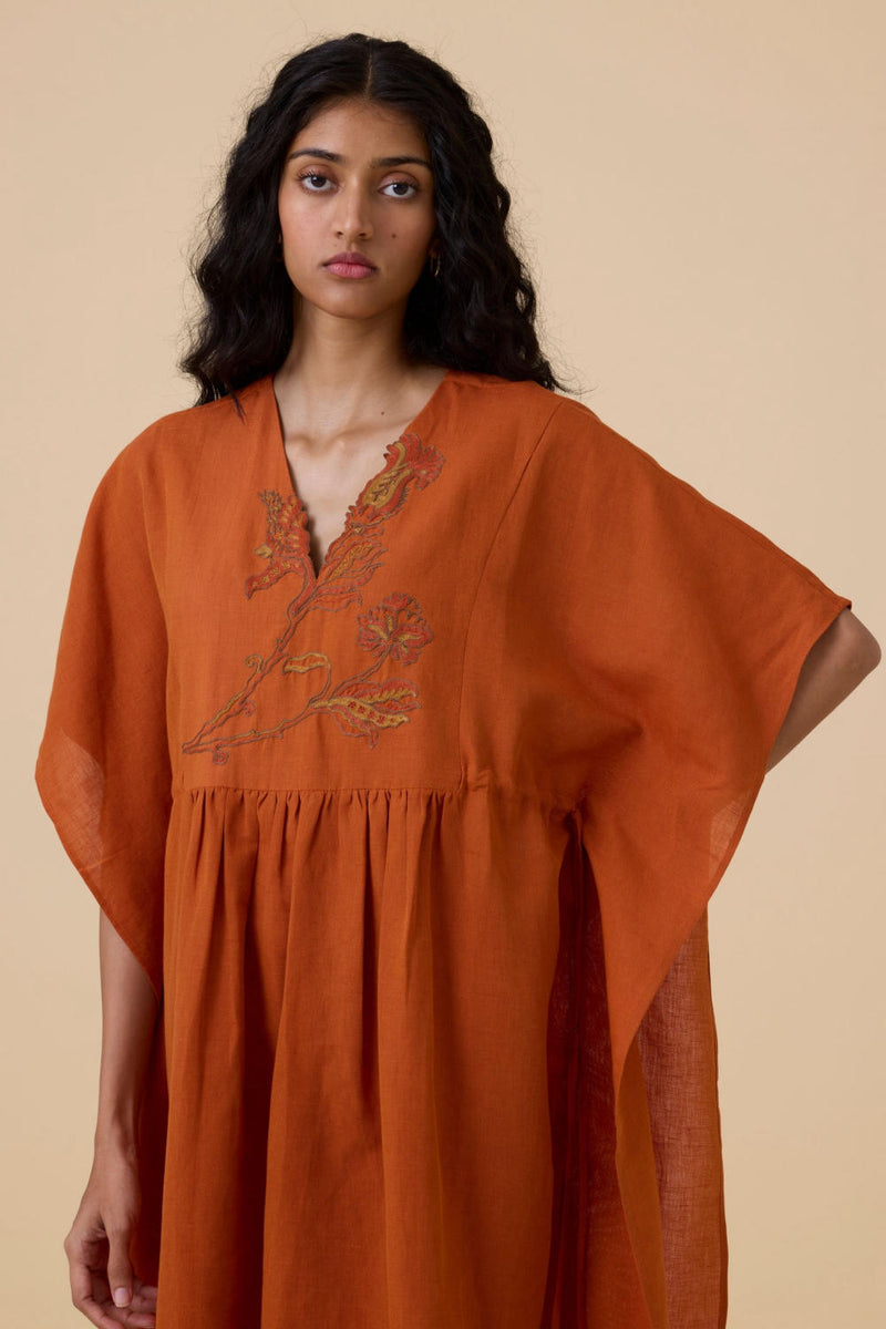 Safa Orange Kaftan Dress cotton by The Summer House in orange color for women in Singapore