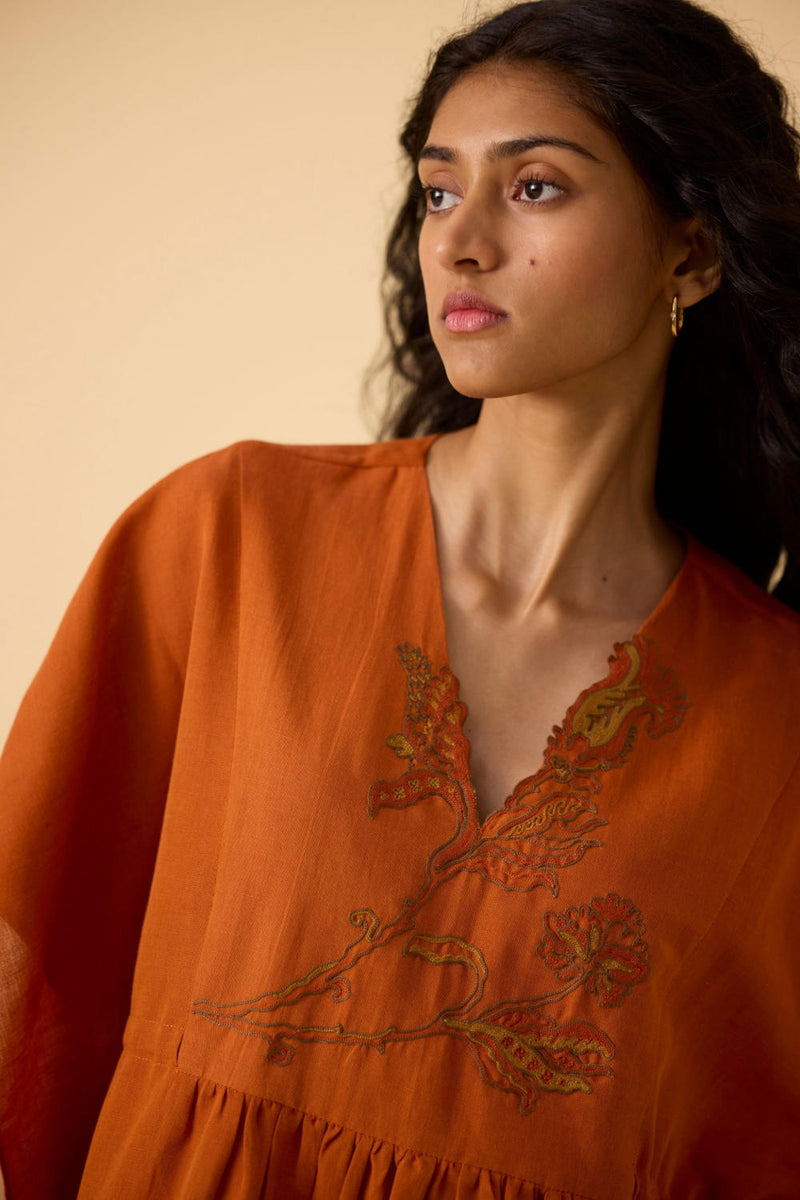 Safa Orange Kaftan Dress cotton by The Summer House in orange color for women in Singapore