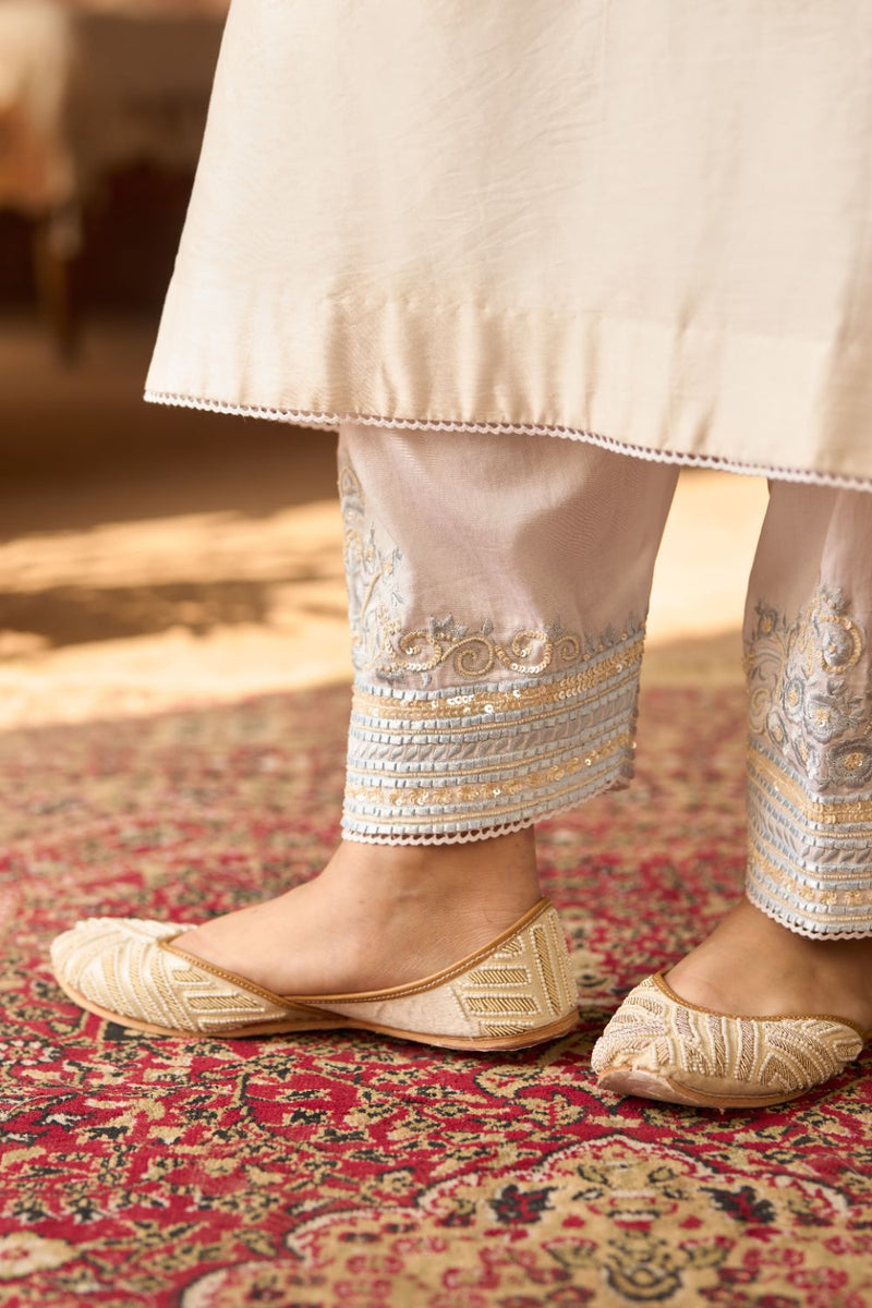 SAHABAT - DAISY IVORY WITH BLUE KAAFTAN WITH SALWAR silk chanderi kurta/kurta set by SHEETAL BATRA in daisy ivory with blue for women in Singapore