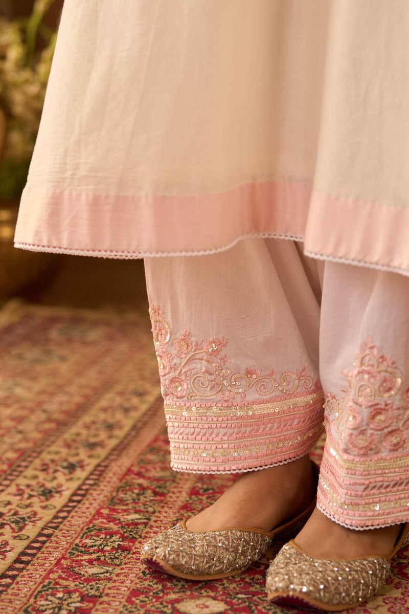SAHABAT - DAISY IVORY WITH PINK KAAFTAN WITH SALWAR silk chanderi kurta/kurta set by SHEETAL BATRA in daisy ivory with pink for women in Singapore