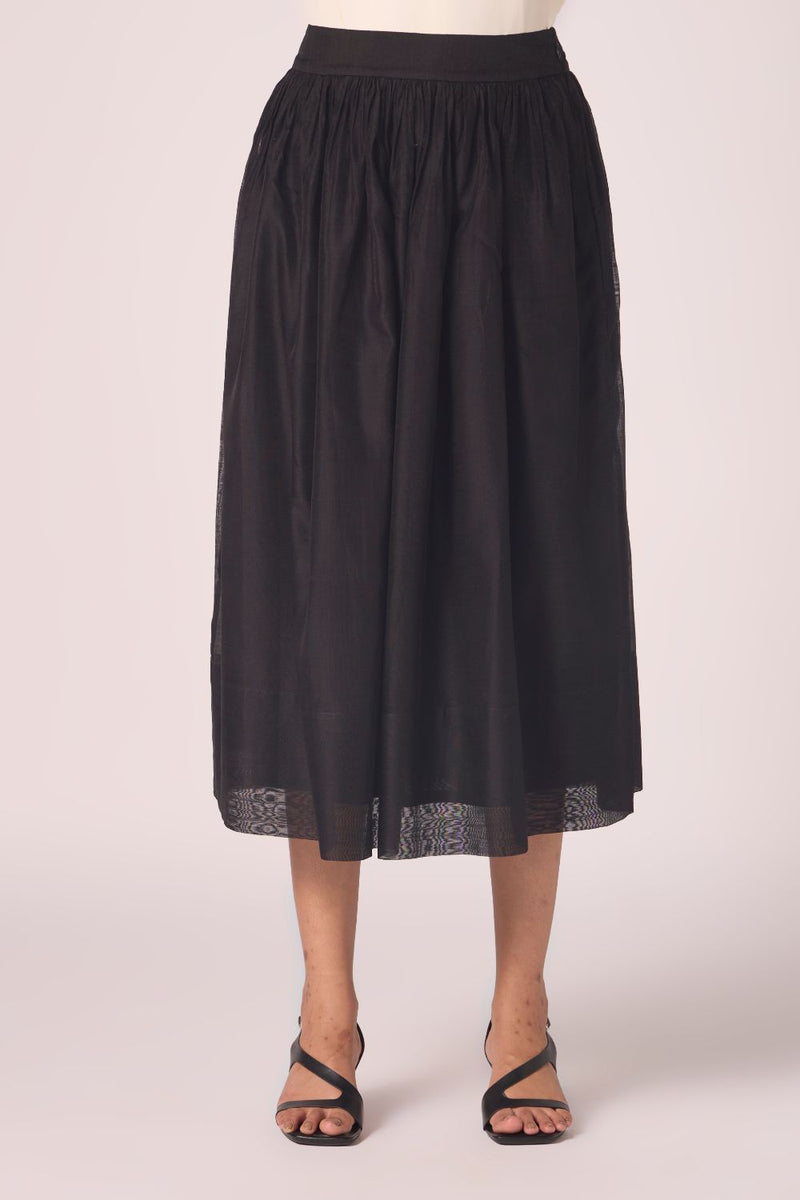 Sahir Black Handwoven Skirt chanderi by The Summer House in black color for women in Singapore