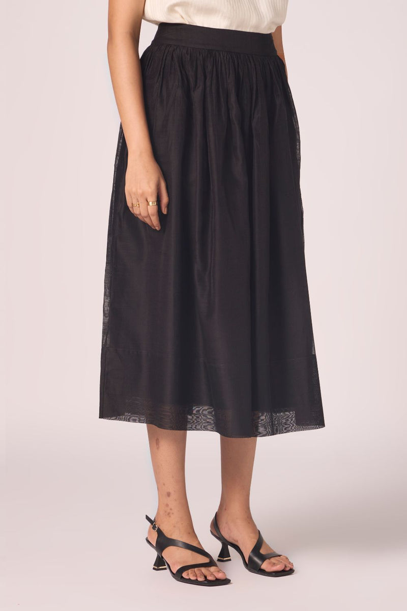 Sahir Black Handwoven Skirt chanderi by The Summer House in black color for women in Singapore