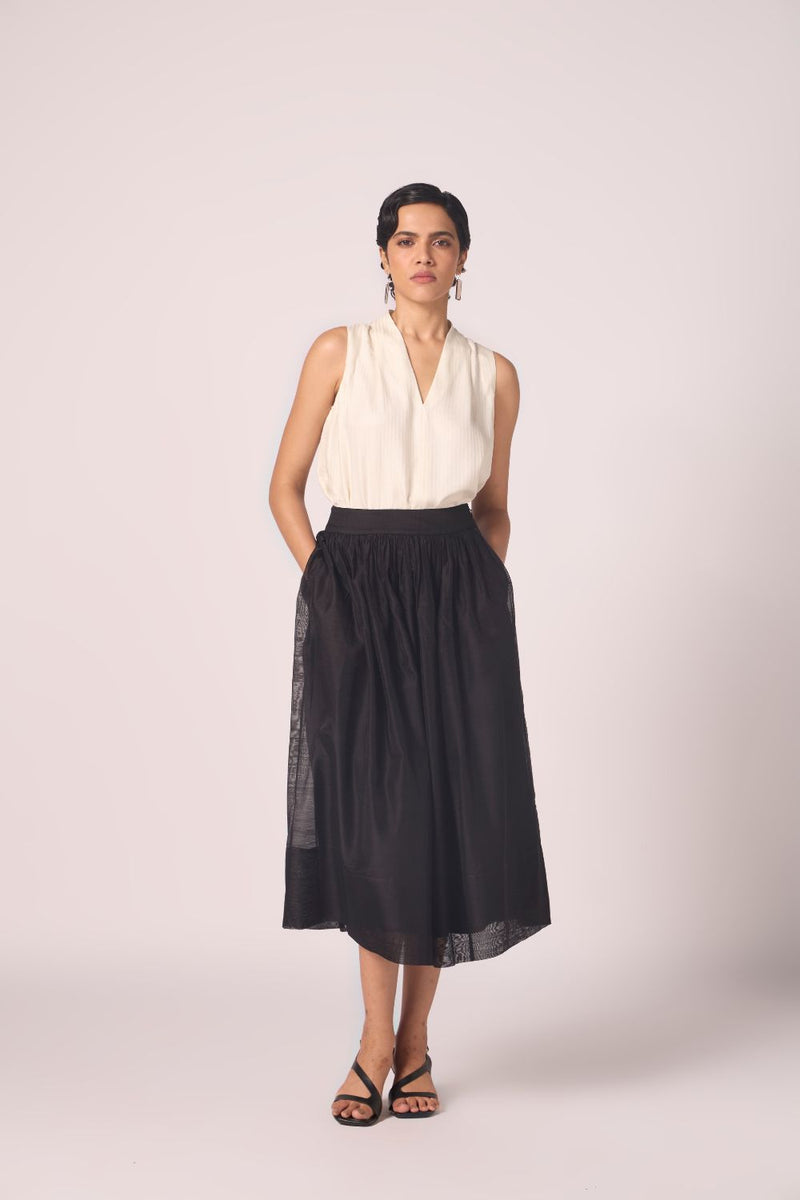 Sahir Black Handwoven Skirt chanderi by The Summer House in black color for women in Singapore