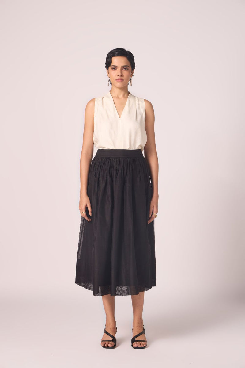 Sahir Black Handwoven Skirt chanderi by The Summer House in black color for women in Singapore