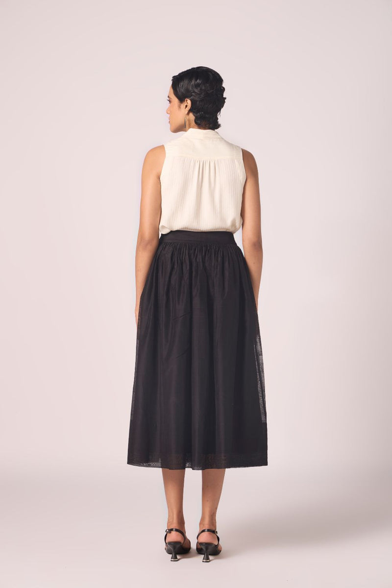 Sahir Black Handwoven Skirt chanderi by The Summer House in black color for women in Singapore