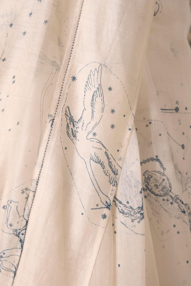 Saiph Zodiac Print Handwoven Saree chanderi by The Summer House in white color for women in Singapore