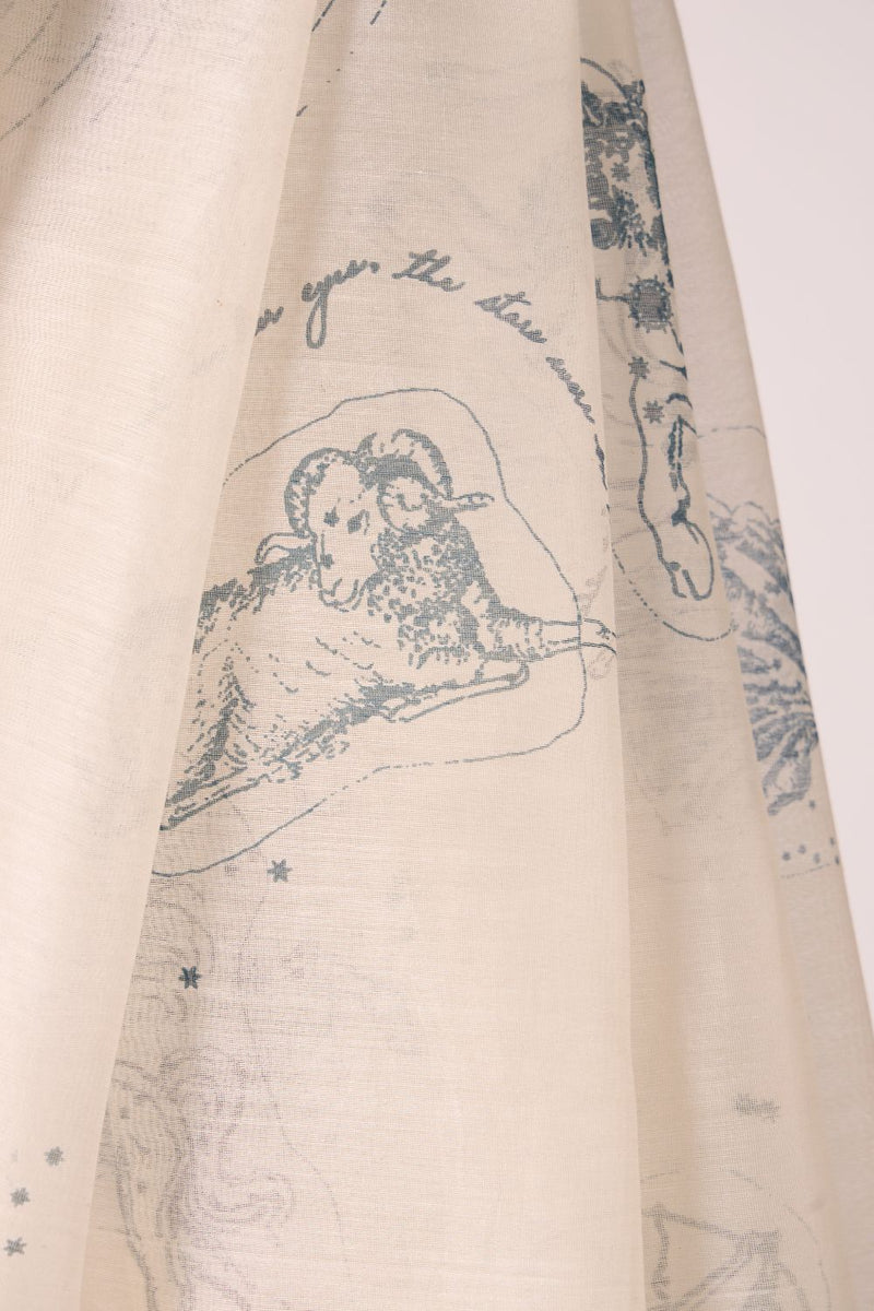 Saiph Zodiac Print Handwoven Saree chanderi by The Summer House in white color for women in Singapore