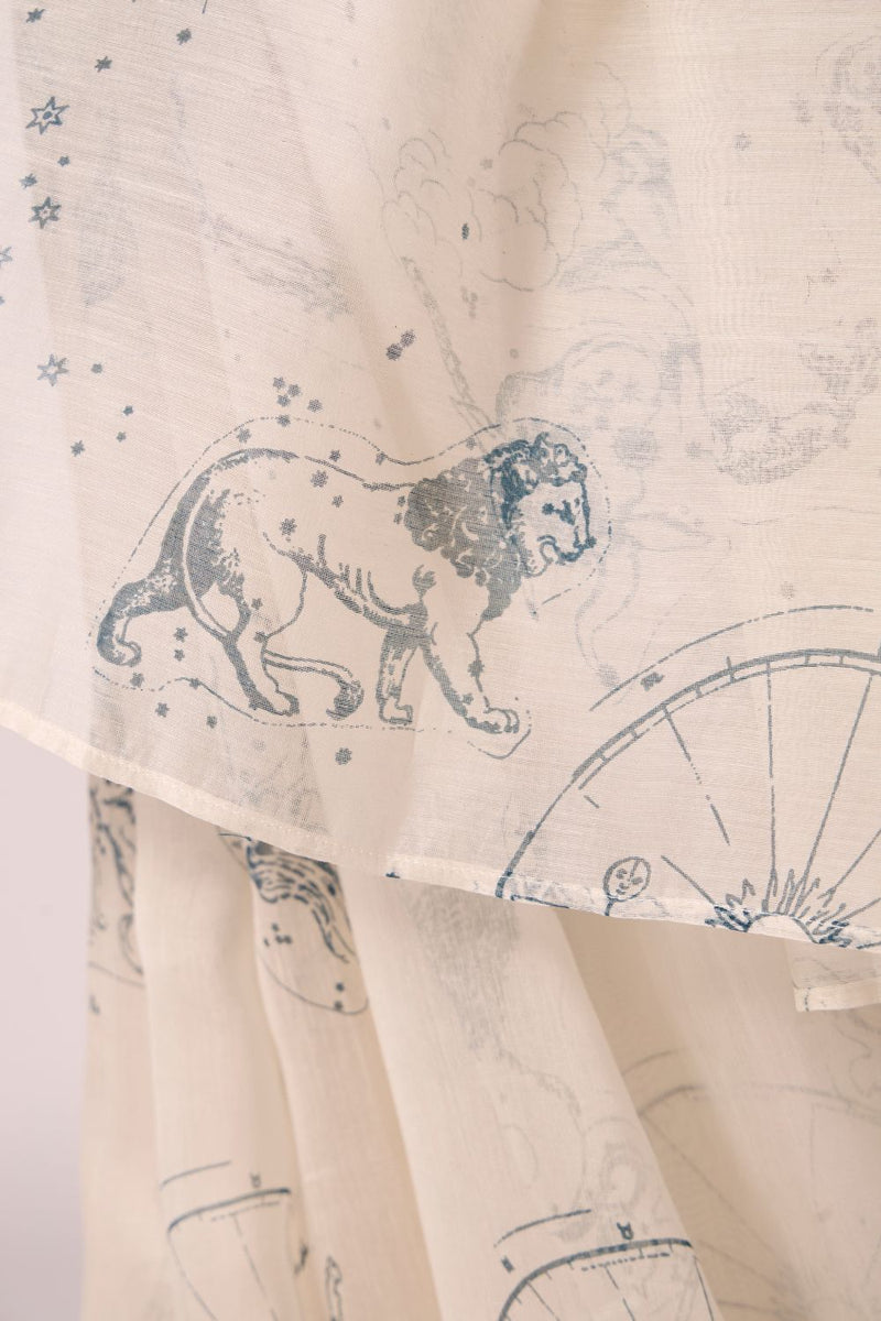 Saiph Zodiac Print Handwoven Saree chanderi by The Summer House in white color for women in Singapore