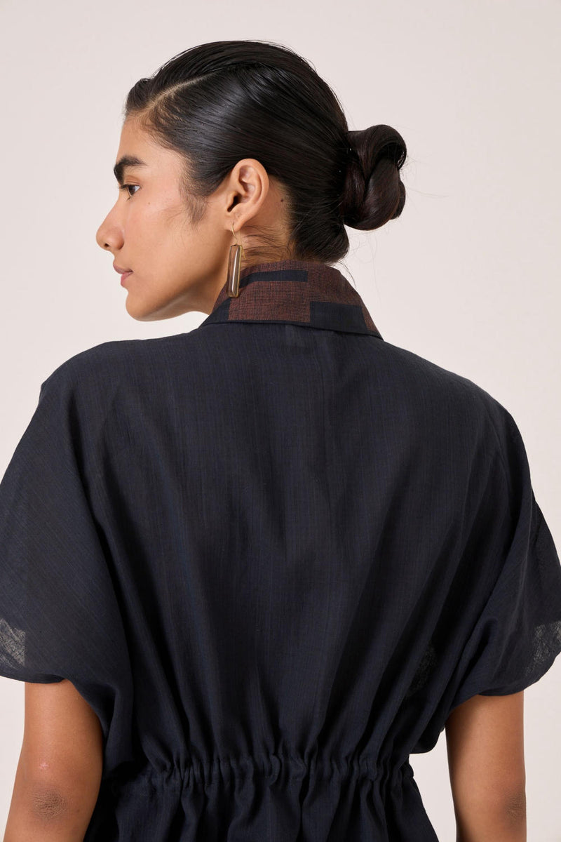 Sajith Black Handwoven Tie Top cotton by The Summer House in black color for women in Singapore