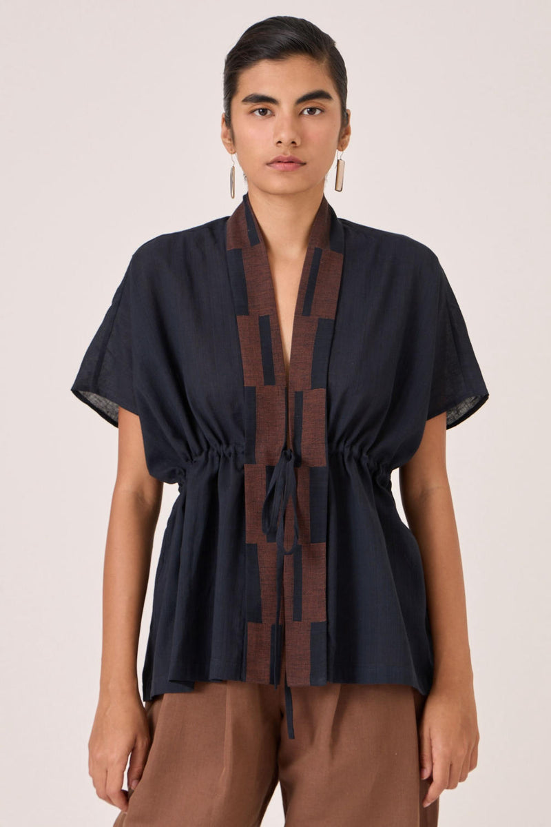 Sajith Black Handwoven Tie Top cotton by The Summer House in black color for women in Singapore