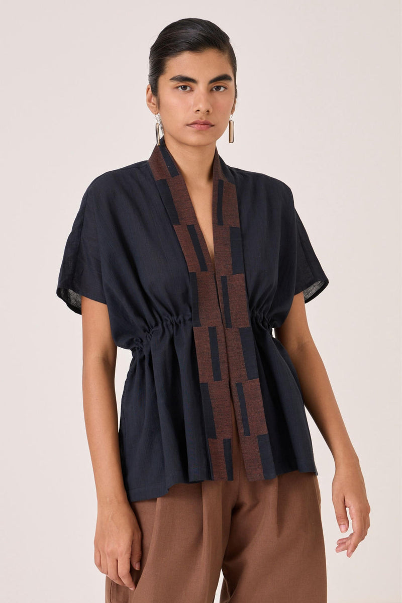 Sajith Black Handwoven Tie Top cotton by The Summer House in black color for women in Singapore