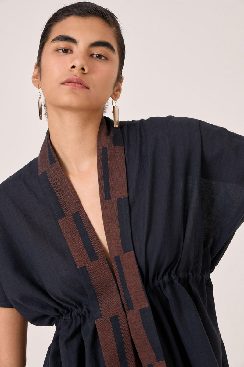 Sajith Black Handwoven Tie Top cotton by The Summer House in black color for women in Singapore