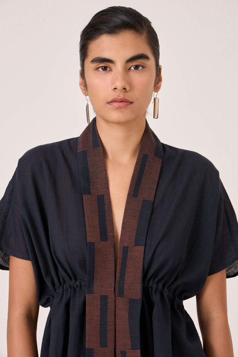 Sajith Black Handwoven Tie Top cotton by The Summer House in black color for women in Singapore