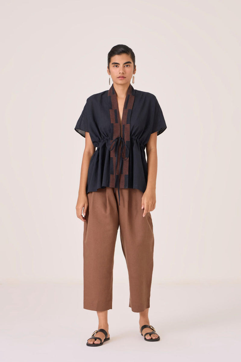 Sajith Black Handwoven Tie Top cotton by The Summer House in black color for women in Singapore
