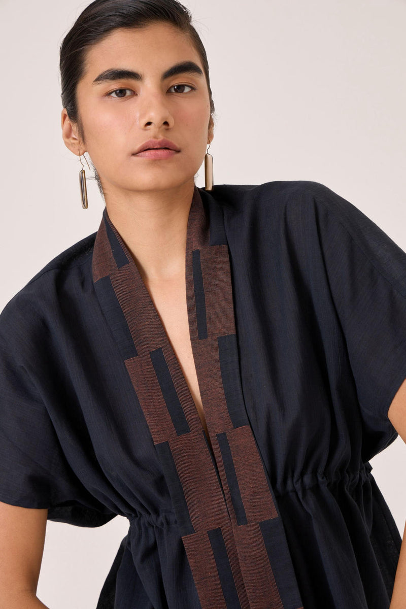 Sajith Black Handwoven Tie Top cotton by The Summer House in black color for women in Singapore
