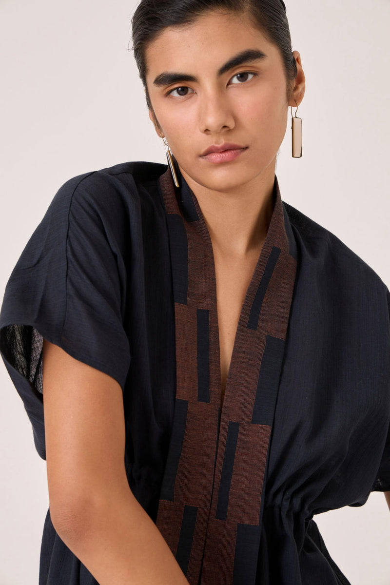 Sajith Black Handwoven Tie Top cotton by The Summer House in black color for women in Singapore