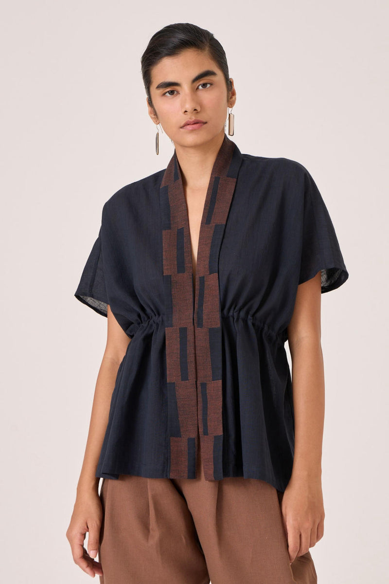 Sajith Black Handwoven Tie Top cotton by The Summer House in black color for women in Singapore
