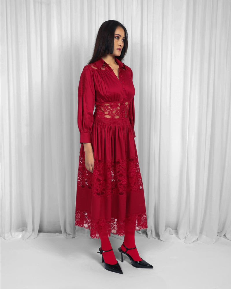 Salem Dress-Red 100% cotton Buy Salem Dress-Red from C&W | Dresses for Women by Leh Studios in red color for women in Singapore