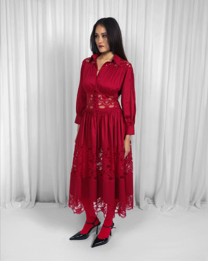 Salem Dress-Red 100% cotton Buy Salem Dress-Red from C&W | Dresses for Women by Leh Studios in red color for women in Singapore