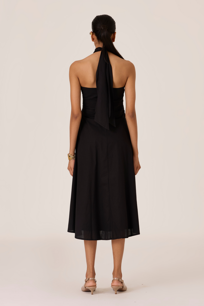 Samaria Black Halter Dress chanderi by The Summer House in black color for women in Singapore