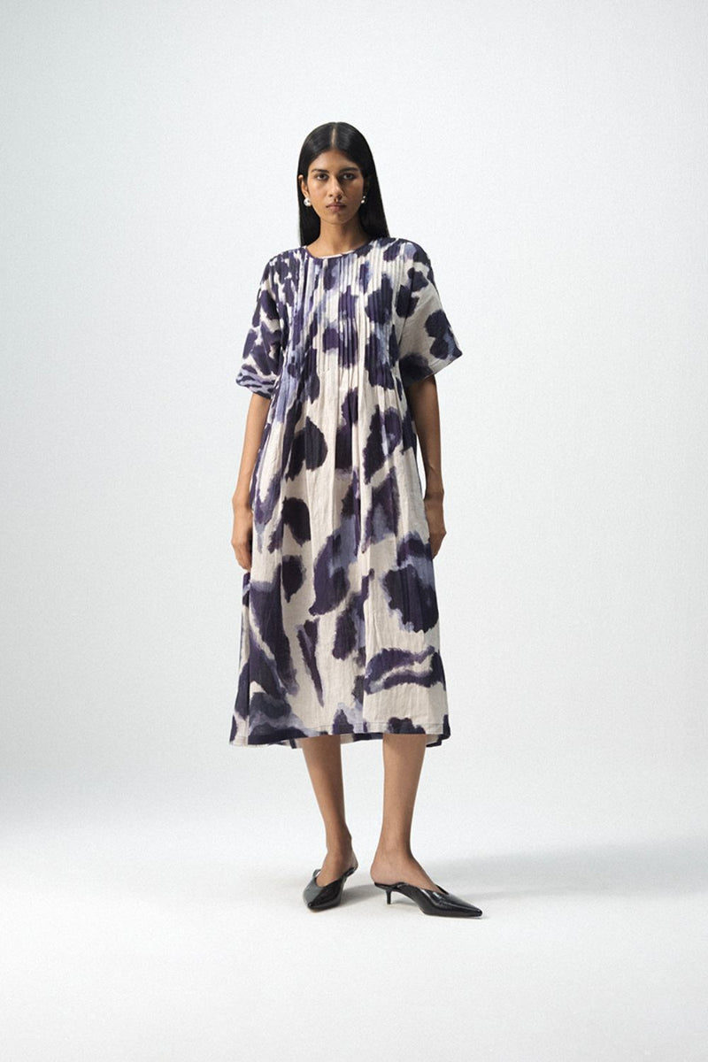 SAMBURU LINEN PINTUCKS DRESS linen by Yam in blue color for women in Singapore