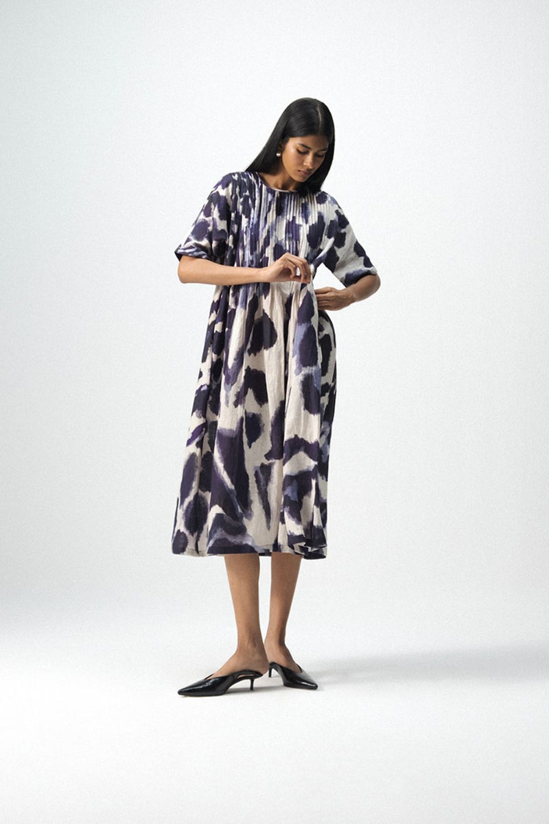 SAMBURU LINEN PINTUCKS DRESS linen by Yam in blue color for women in Singapore