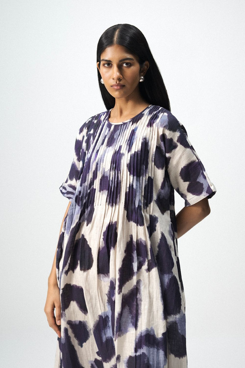 SAMBURU LINEN PINTUCKS DRESS linen by Yam in blue color for women in Singapore