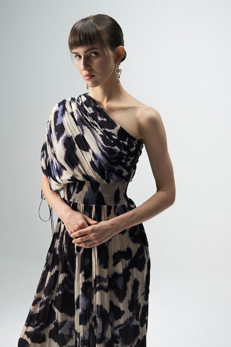 SAMBURU ONE SHOULDER DRESS by Yam in blue color for women in Singapore