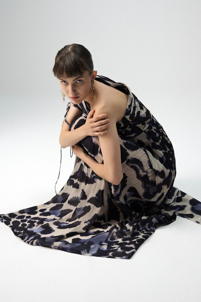 SAMBURU ONE SHOULDER DRESS by Yam in blue color for women in Singapore