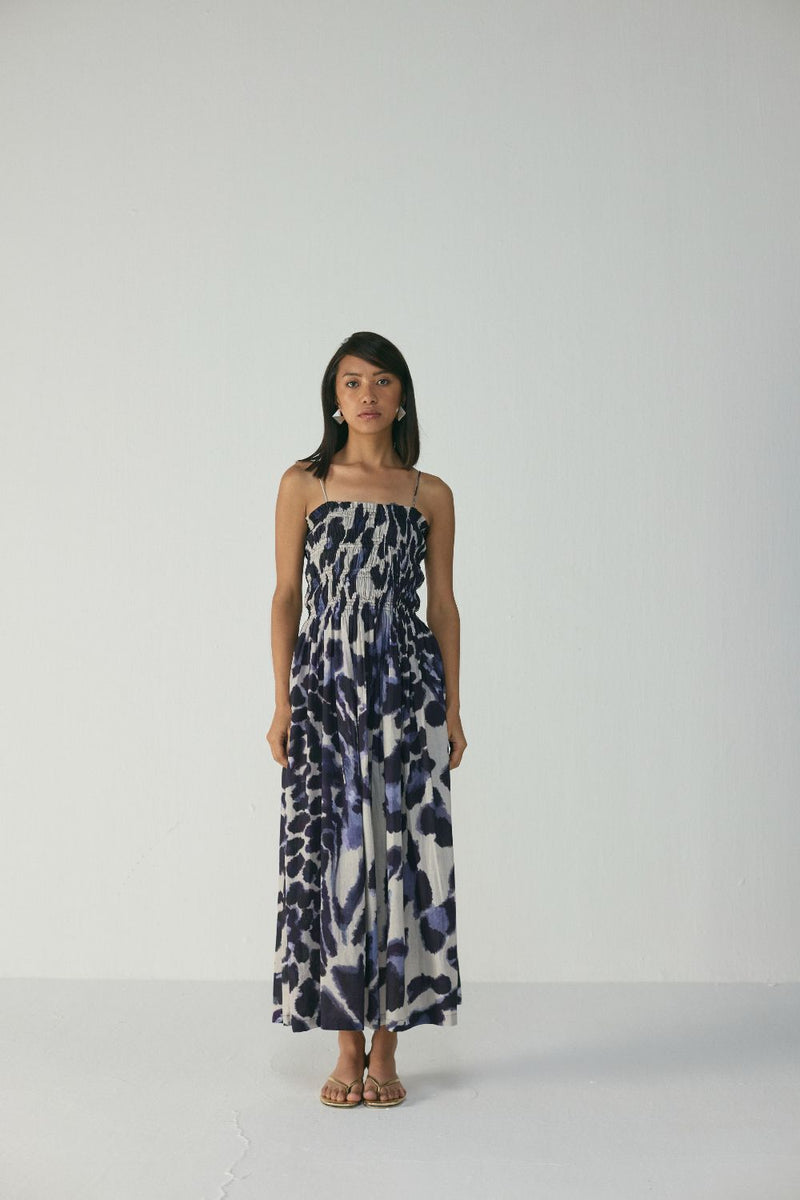 SAMBURU RUCHED DRESS poplin by Yam in blue color for women in Singapore