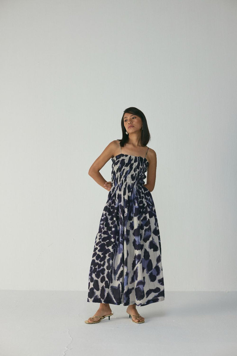SAMBURU RUCHED DRESS poplin by Yam in blue color for women in Singapore