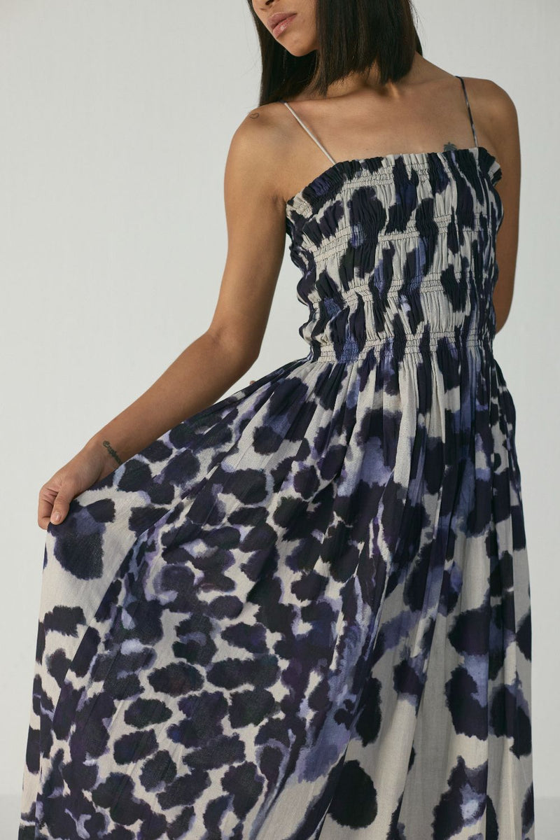 SAMBURU RUCHED DRESS poplin by Yam in blue color for women in Singapore