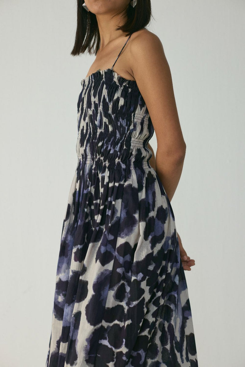 SAMBURU RUCHED DRESS poplin by Yam in blue color for women in Singapore