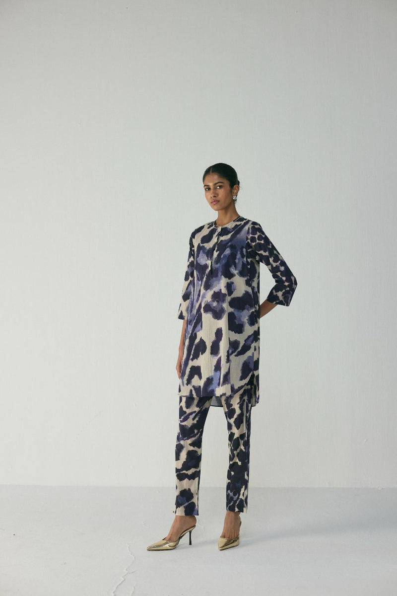 SAMBURU SHORT KURTA SET cotton by Yam in blue color for women in Singapore
