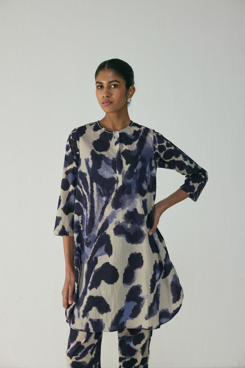 SAMBURU SHORT KURTA SET cotton by Yam in blue color for women in Singapore