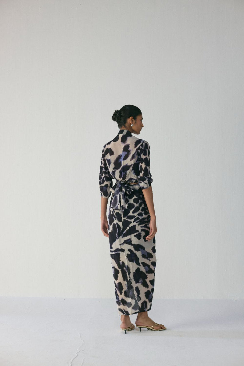 SAMBURU TIE UP TOP AND SKIRT SET by Yam in blue color for women in Singapore