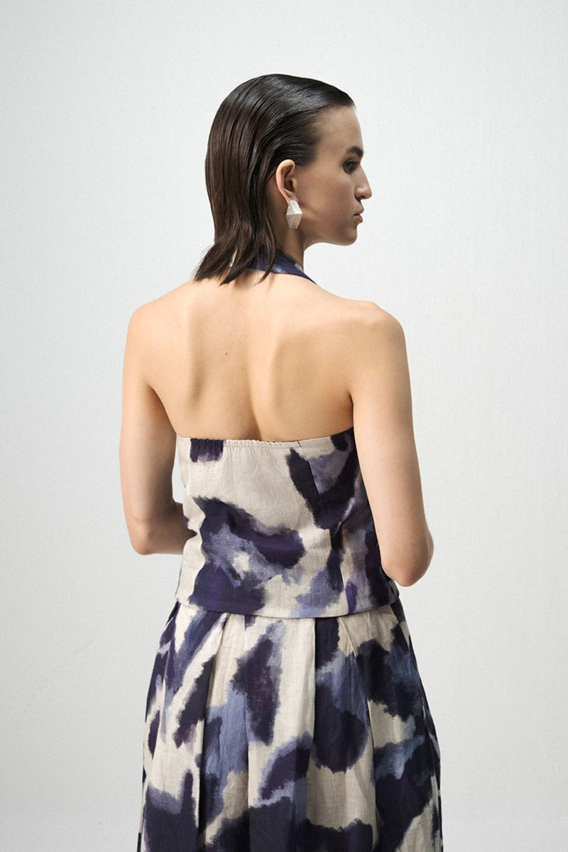 SAMBURU HALTERNECK WAITCOAT & SKIRT SET linen by Yam in blue color for women in Singapore