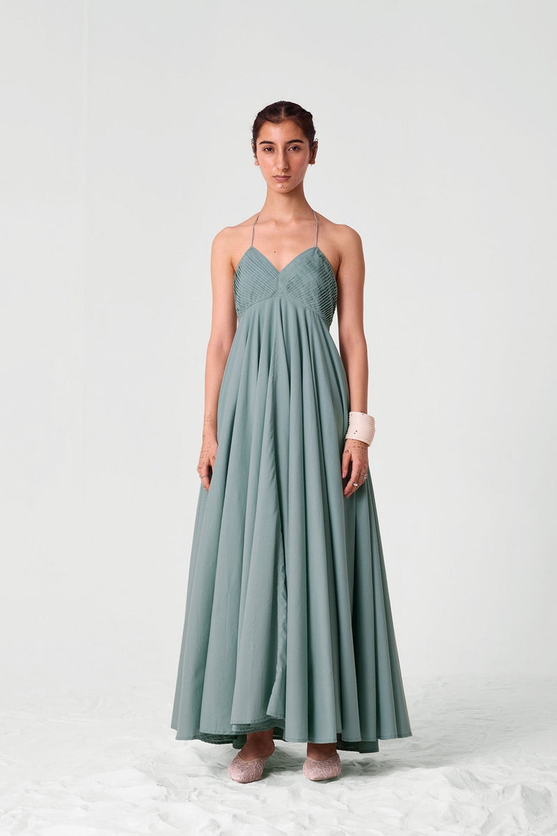 Samir Pleated Halter Neck Dress