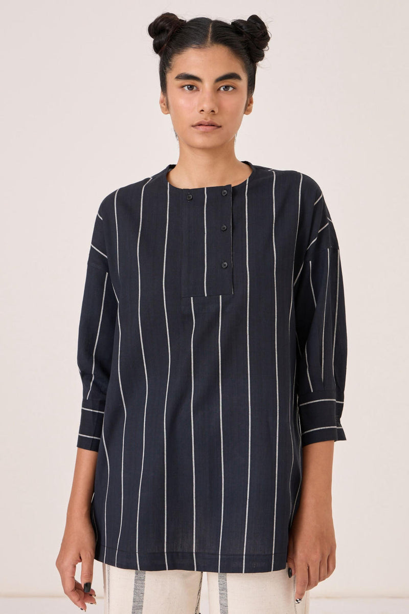 Samudra Black Striped Top cotton by The Summer House in black color for women in Singapore