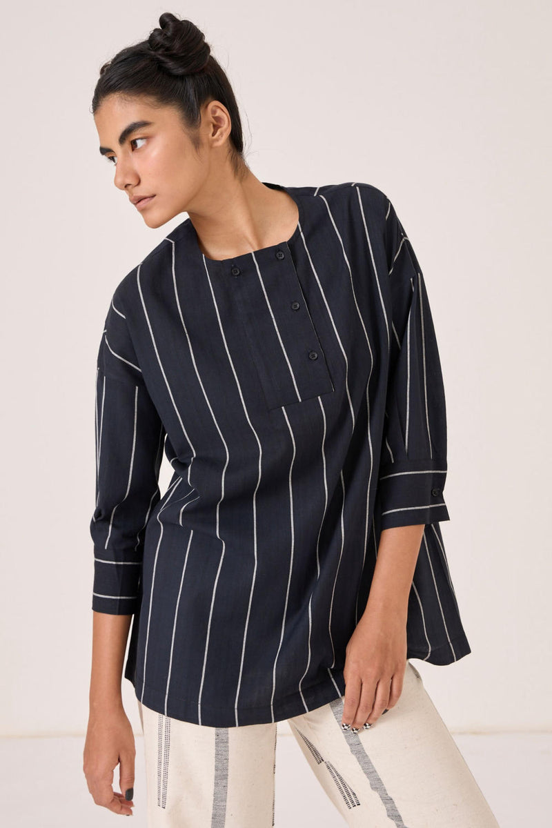 Samudra Black Striped Top cotton by The Summer House in black color for women in Singapore