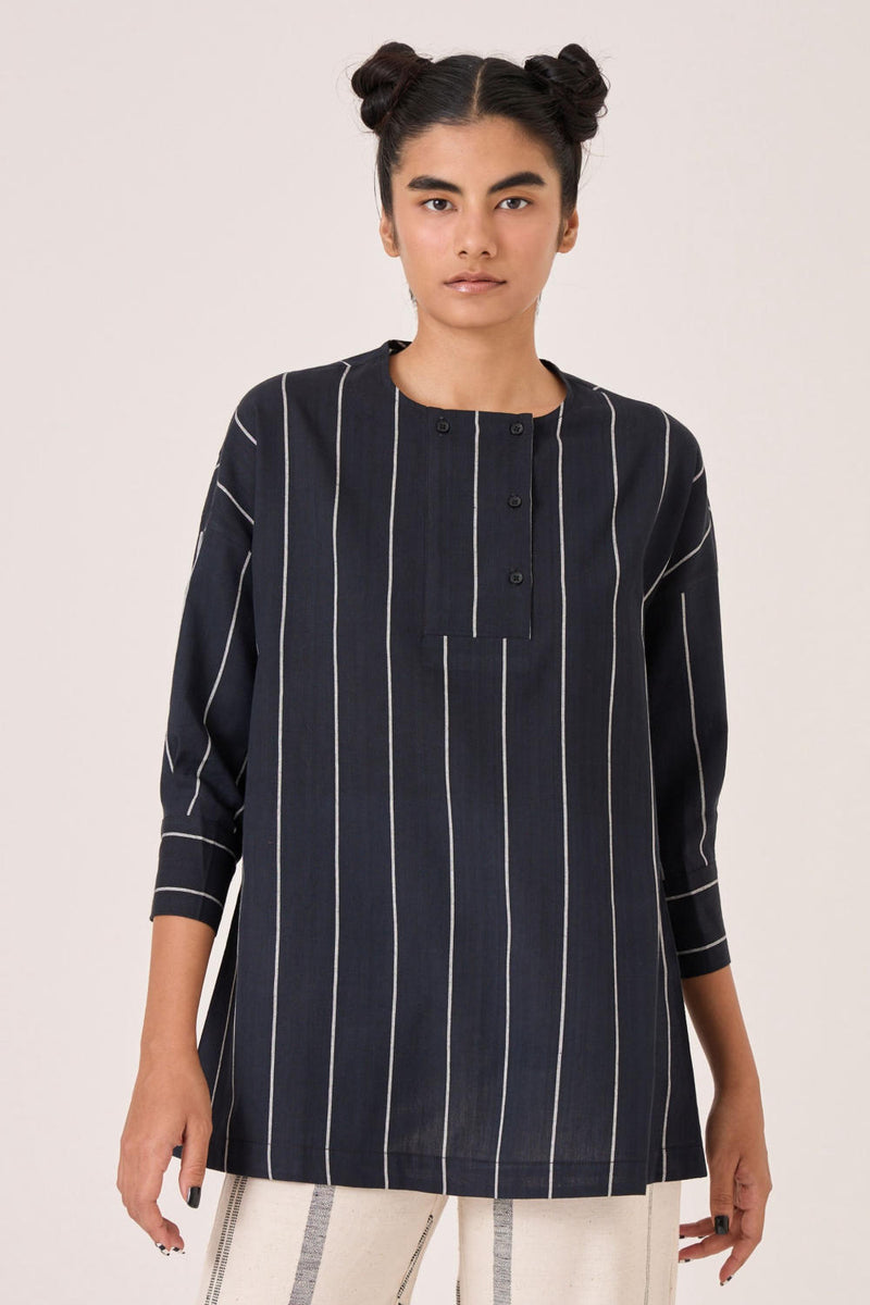 Samudra Black Striped Top cotton by The Summer House in black color for women in Singapore