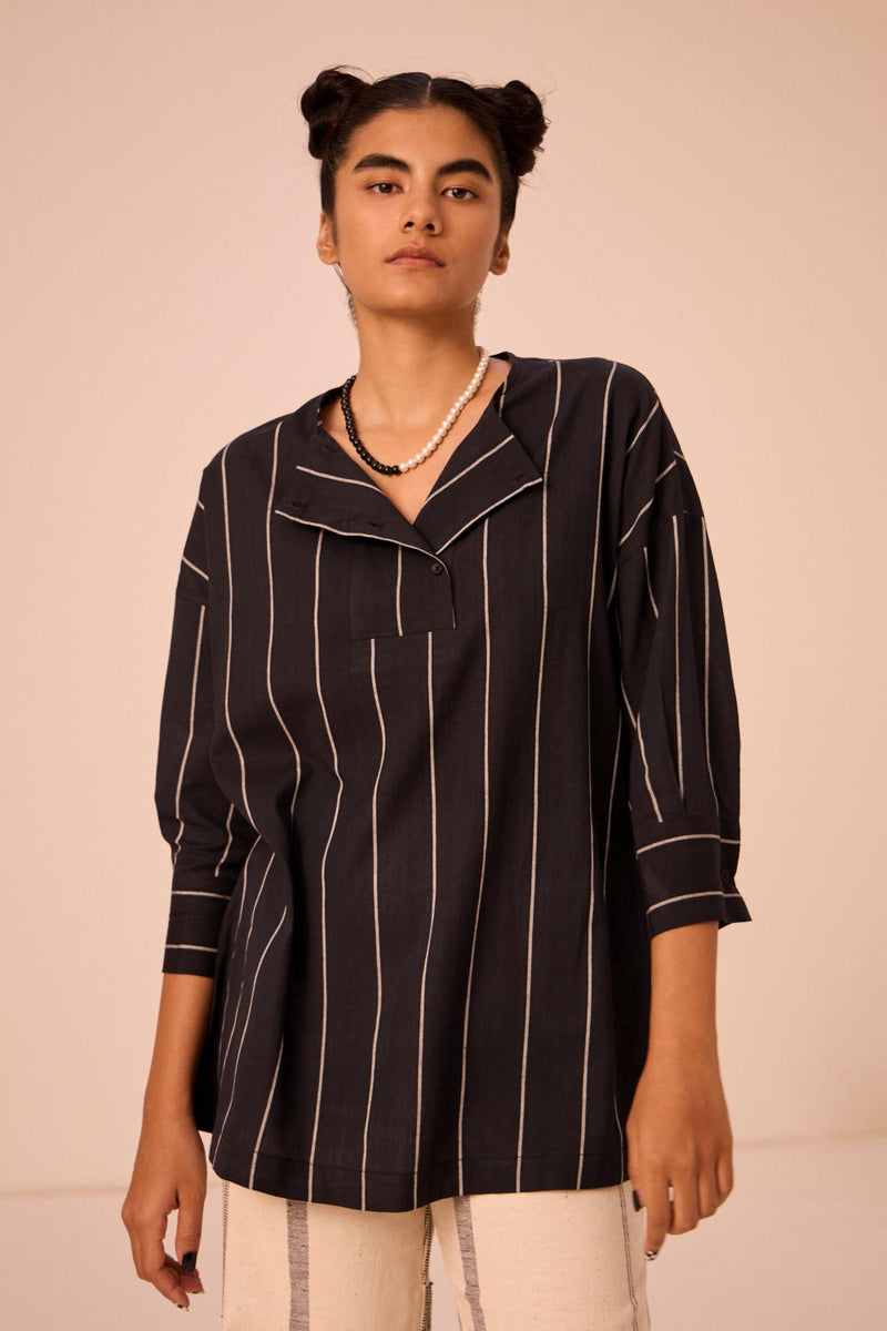 Samudra Black Striped Top cotton by The Summer House in black color for women in Singapore