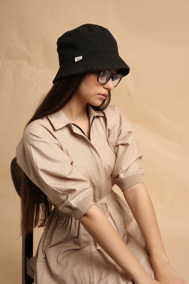 Sand Collar Sphara Jumpsuit 100% cotton by Mati in sand color for women in Singapore