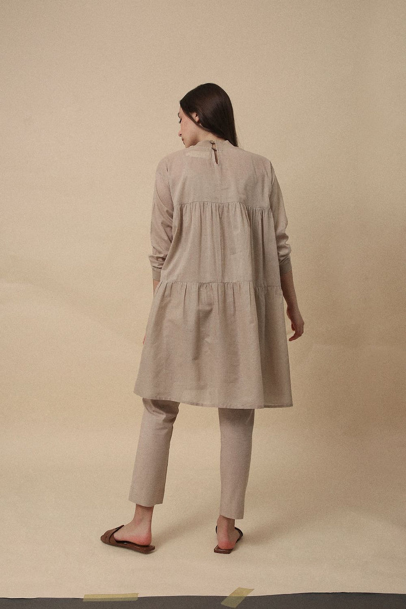 Sand Mul Rib Vena Co-Ord Set (2 PCS) 100% cotton by Mati in sand color for women in Singapore